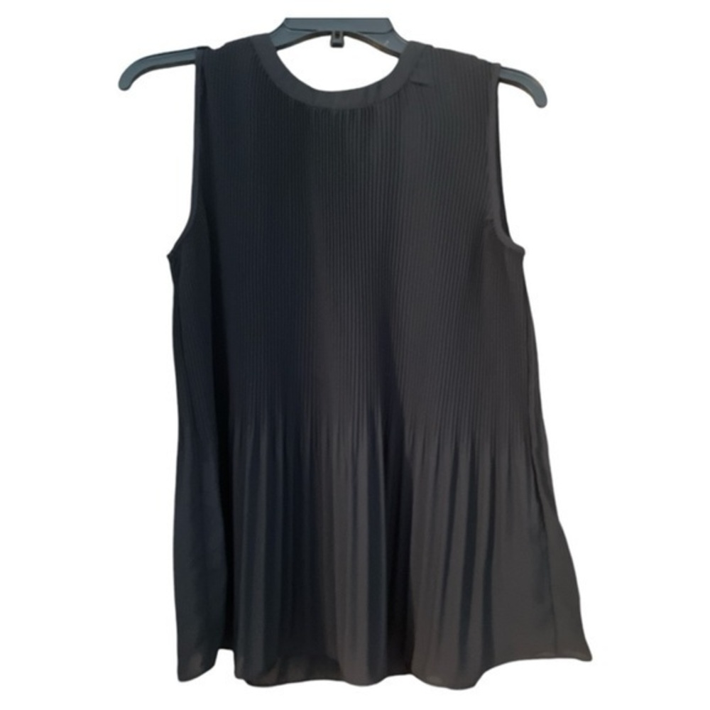 Adrianna Papell Sleeveless Blouse Chiffon Pleated Flowy Black Womens Size Small